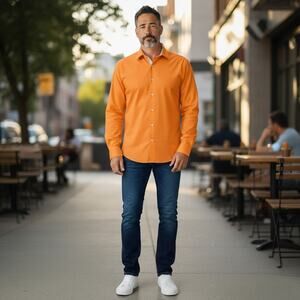 Linea Uomo Orange Button Up Shirt Mens 3XL Long Sleeve Stretch